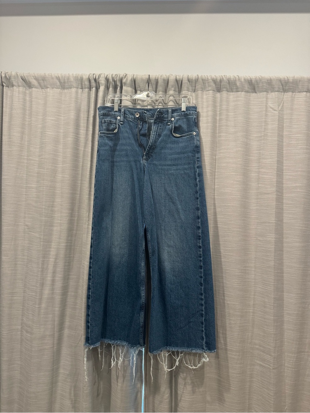 Rag & Bone Serena Crop High-Waist Wide Leg Raw-Hem Jeans - Blue